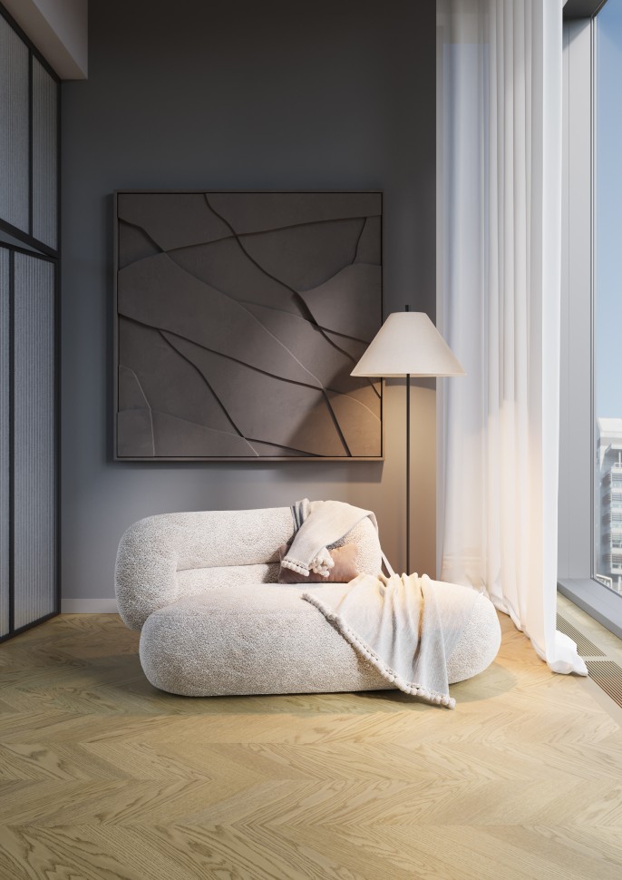 Кварцевый паркет Quartz Parquet Французская Ёлка 99-1258-55 Дуб Флэт Уайт