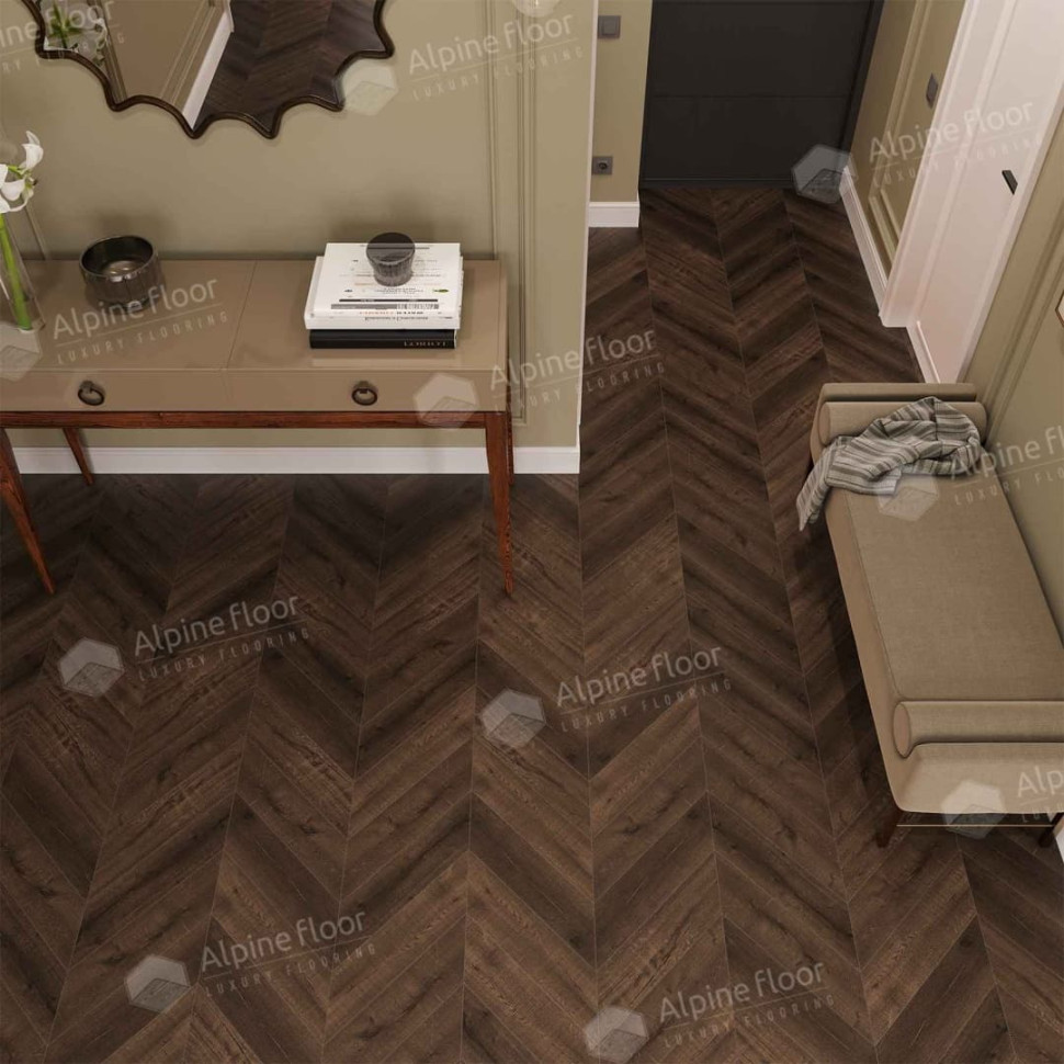 Кварц-винил Alpine floor Шеврон 18-12 Кофейный дуб Мокка