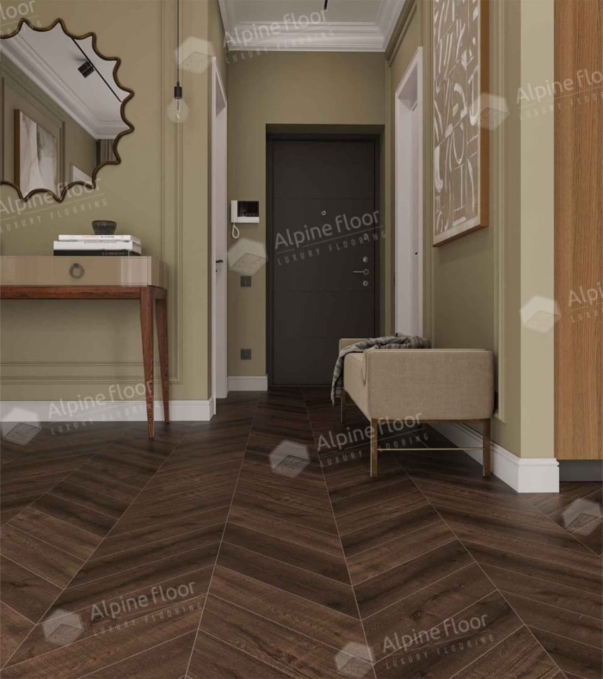 Кварц-винил Alpine floor Шеврон 18-12 Кофейный дуб Мокка
