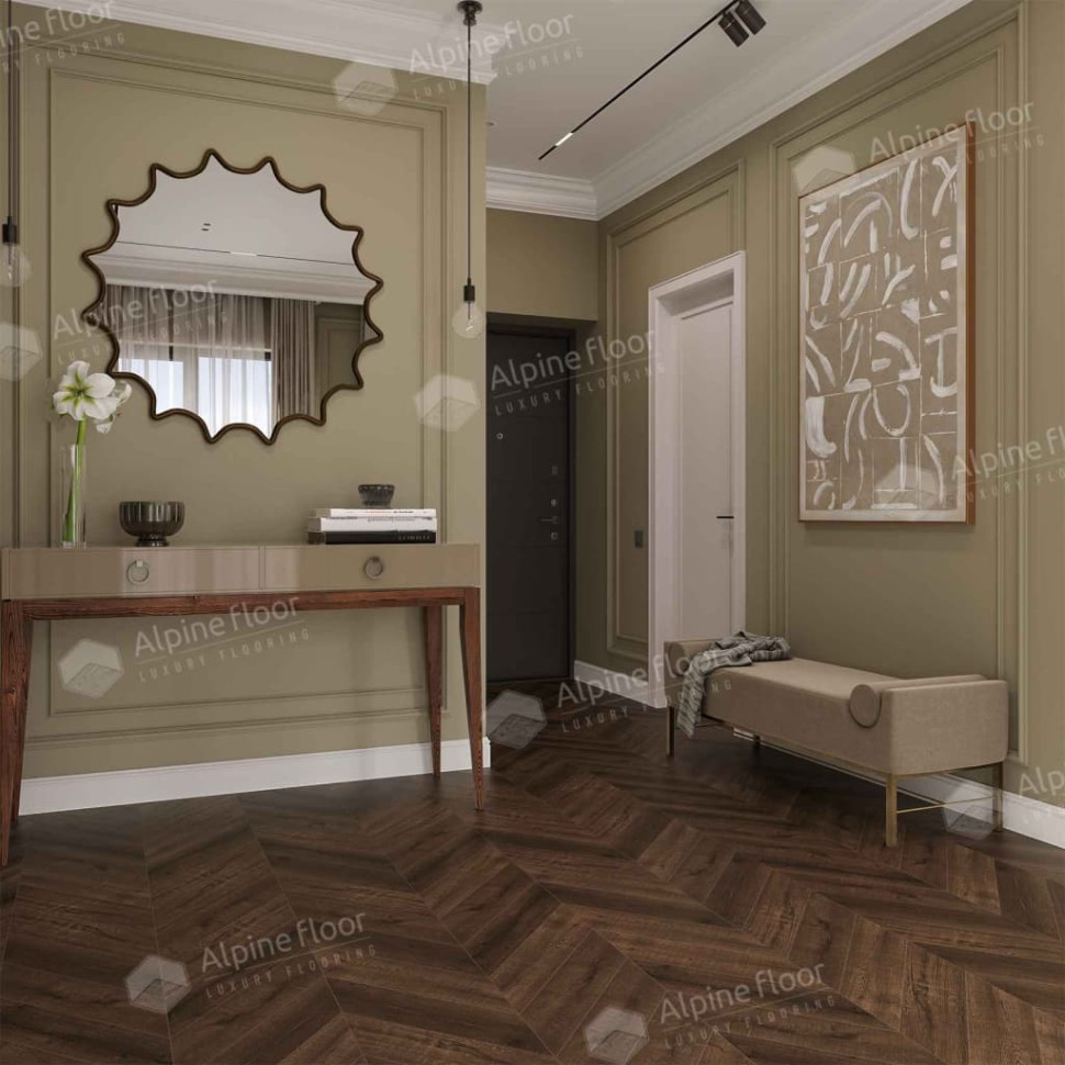 Кварц-винил Alpine floor Шеврон 18-12 Кофейный дуб Мокка