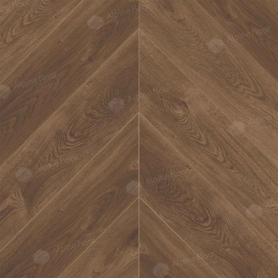 Кварц-винил Alpine floor Шеврон 18-13 Дуб Коричневый