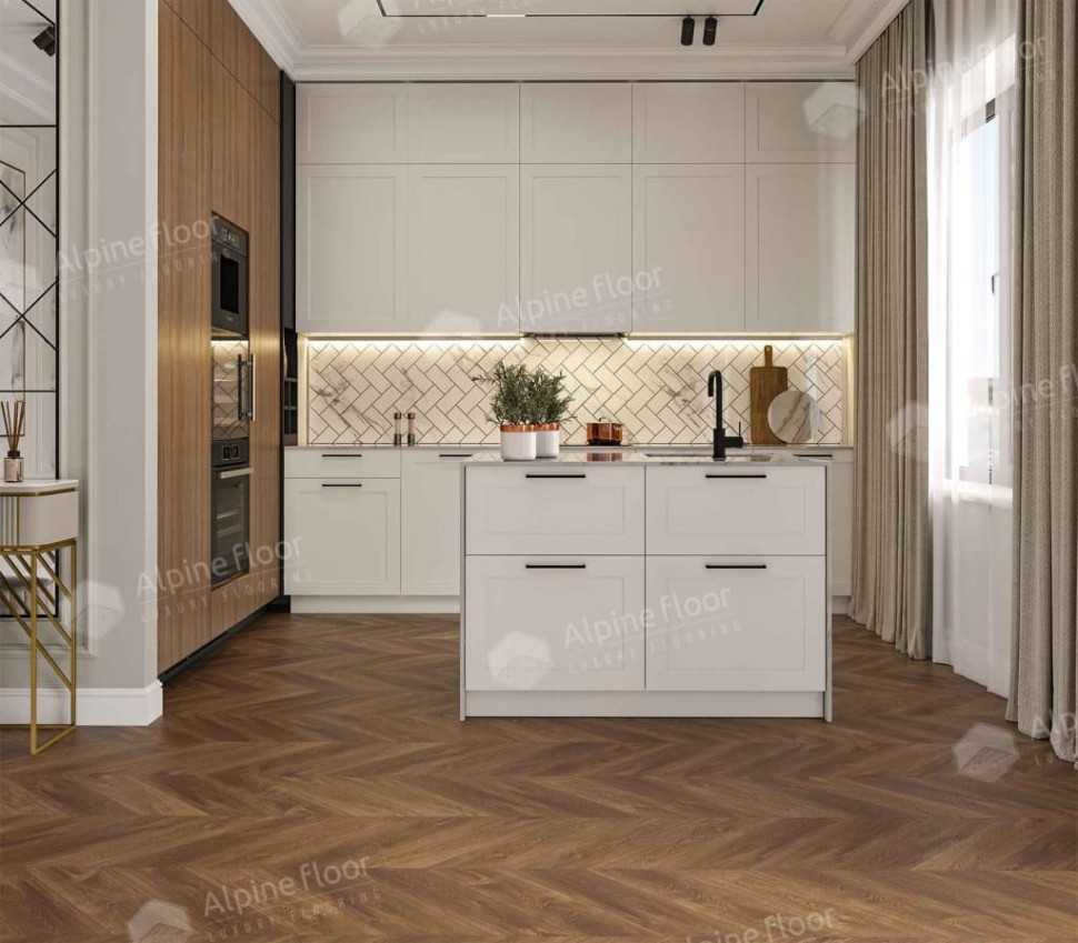 Кварц-винил Alpine floor Шеврон 18-13 Дуб Коричневый